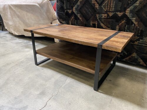 Industrial Dark Wood and Metal Coffee Table