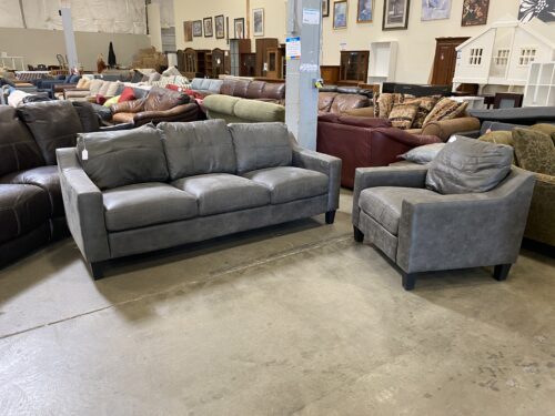 Stormy Grey Faux Leather Sofa and Chair Set