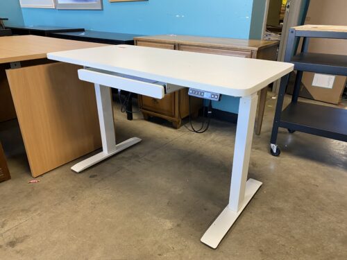 White Electric Adjustable Standing Desk w/ Drawer