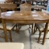 Wooden Table w/ 2 Leaves & 4 Wicker Backed Chairs