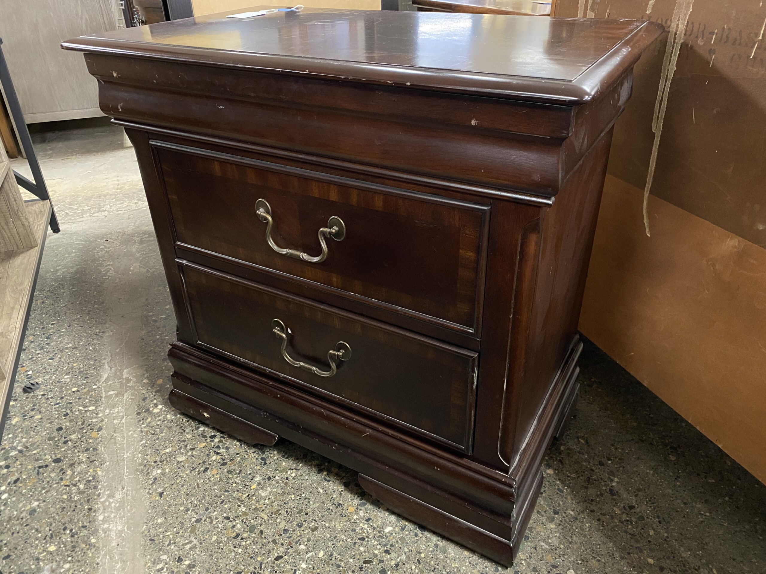 Dark Wooden 2 Drawer Nightstand