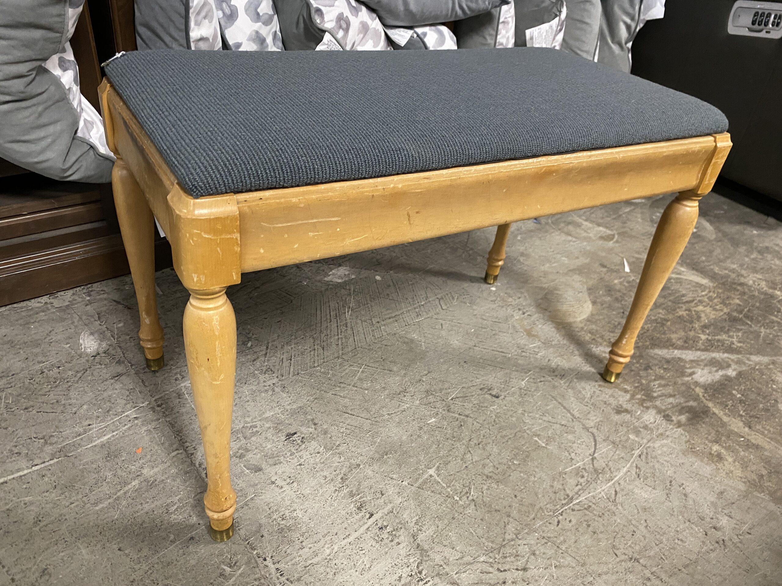Wooden Storage Piano Bench w/ Blue Cushion
