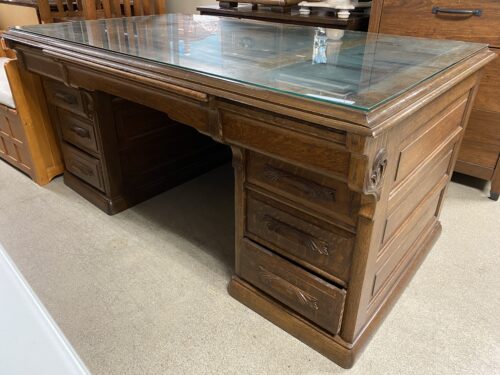 Wooden 6 Drawer Desk w/ Glass Top