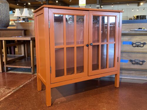 Clay Red Glass Door Cabinet w/ Adjustable Shelves