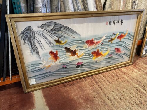 Framed Silk Embroidery of Koi