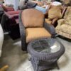 Brown Wicker Rocking Chair With Glass Top Ottoman