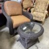 Brown Wicker Rocking Chair With Glass Top Ottoman