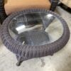 Brown Wicker Rocking Chair With Glass Top Ottoman