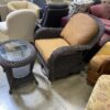 Brown Wicker Rocking Chair With Glass Top Ottoman