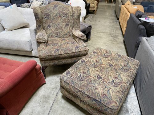 Antique Paisley Armchair With Matching Long Ottoman