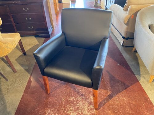 Black Leather Chair with Wood Legs