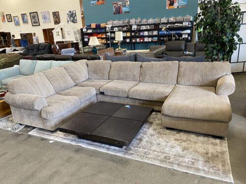 Brown Stripped Lowboy Sectional