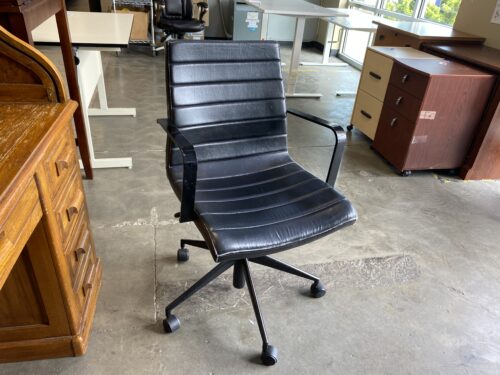Striped Black Leather Rolling Office Chair