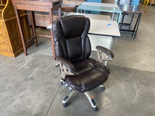 Large Brown Leather Office Chair with Lumbar Adjuster