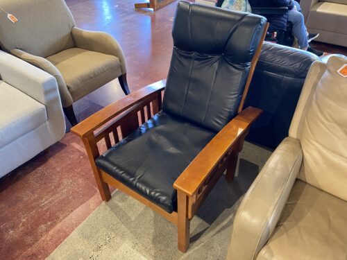 Mission Style Armchair with Black Leather