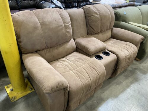 LA-Z-BOY Brown Suede Manual Recliner with Cupholders
