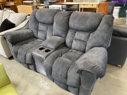 ASHELY  Grey Manual Recliner with Built in Power Strip and Cupholders
