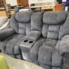 ASHELY  Grey Manual Recliner with Built in Power Strip and Cupholders