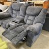 ASHELY  Grey Manual Recliner with Built in Power Strip and Cupholders