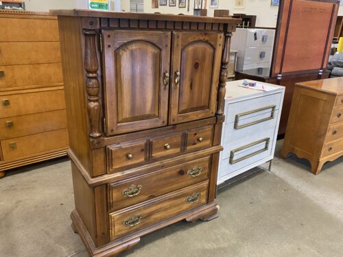 Wood Armoire Dresser with 1776 Decorated Drawers