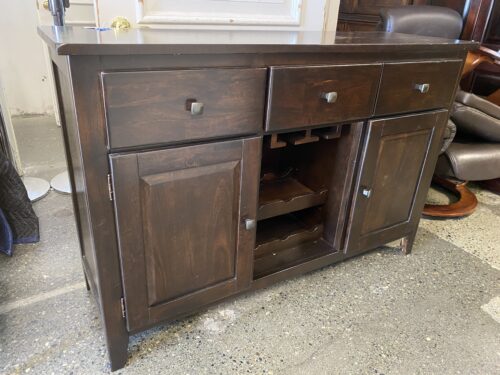 Dark Wooden 3 Drawer Buffet w/ Wine Rack