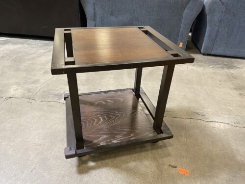 Industrial Dark Wood and Metal End Table