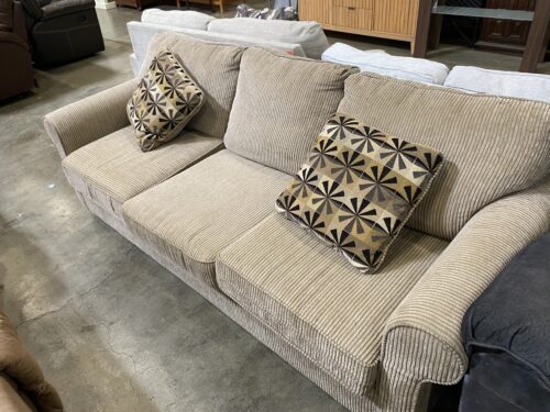 Brown Striped 3 Seat Sofa with Matching Pillows