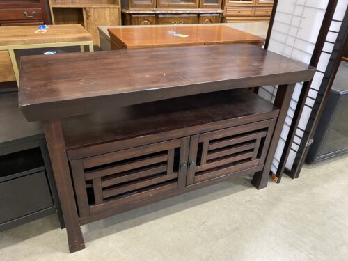 Dark Wood Media Center with Slatted Doors