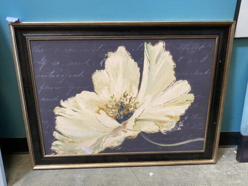 Large White Flower Print in Black Frame