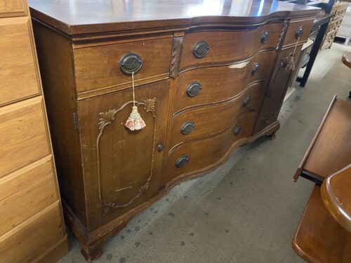 Wooden 6 Drawer Buffet w/ Green Velvet