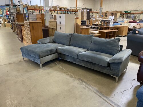 Sleek Steely Grey Suede L Sectional