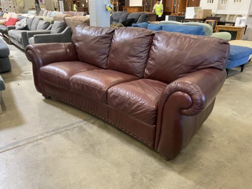 ITALSOFA Wine Dark Leather Roll Arm Sofa