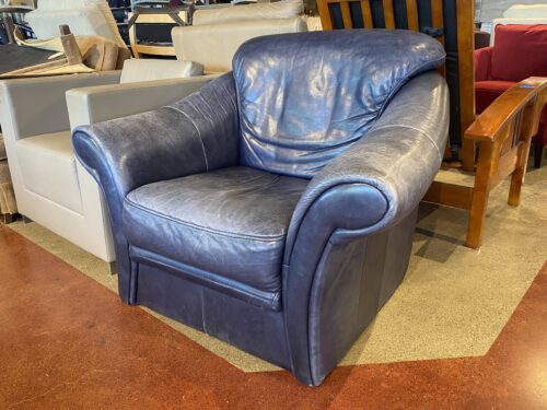 Low Well-Loved Blue Leather Armchair