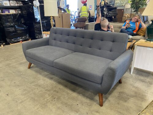 Modern Dark Grey Tufted Sofa with Walnut Legs