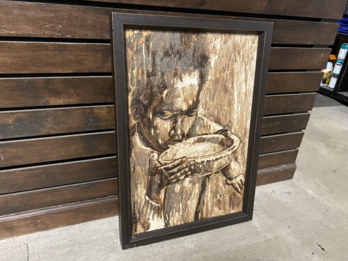 Monochrome Painting of Man Drinking by Kabeya