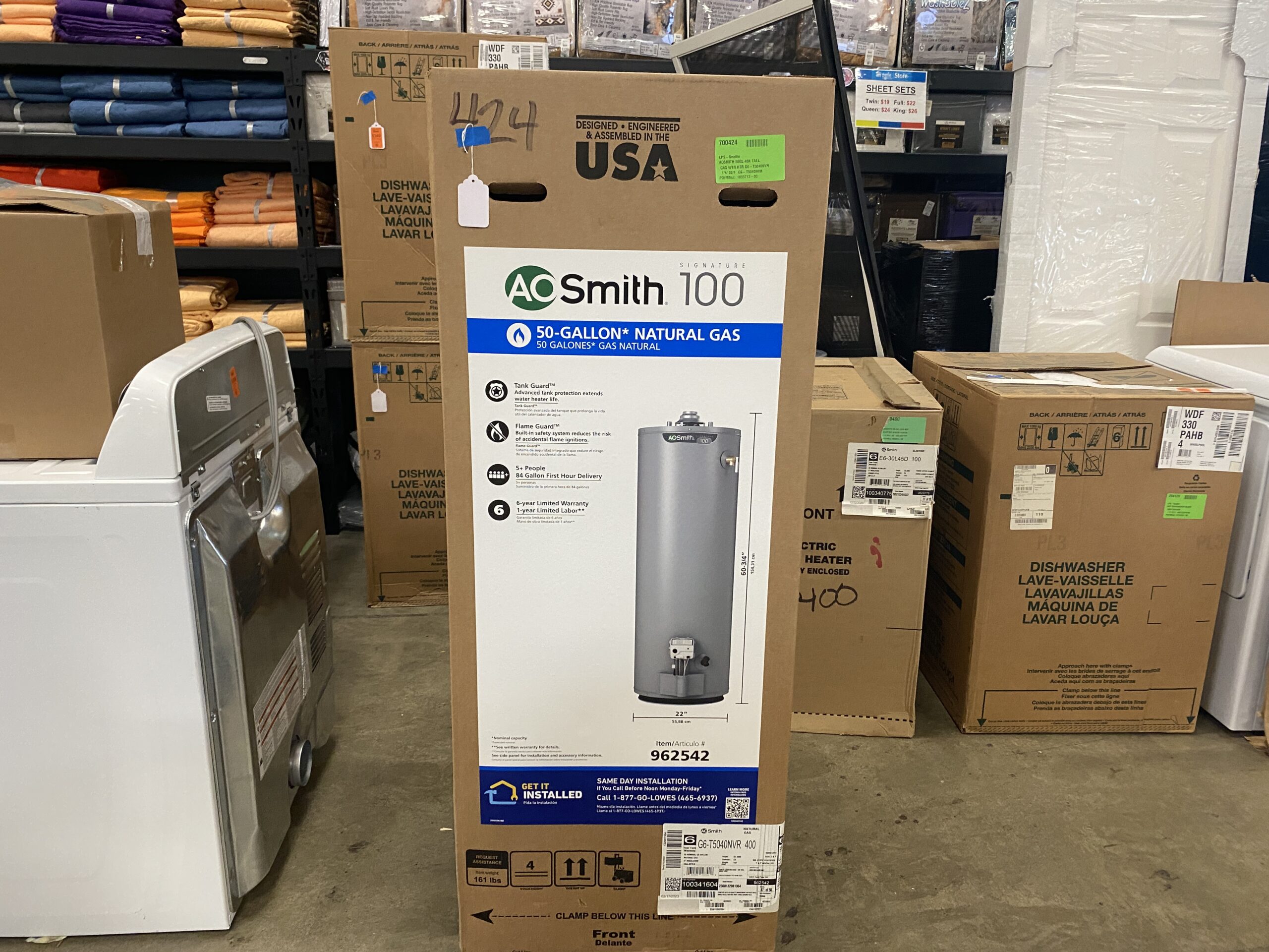 AO SMITH NEW! 50 Gallon Natural Gas Water Heater Model #G6-T5040NVR