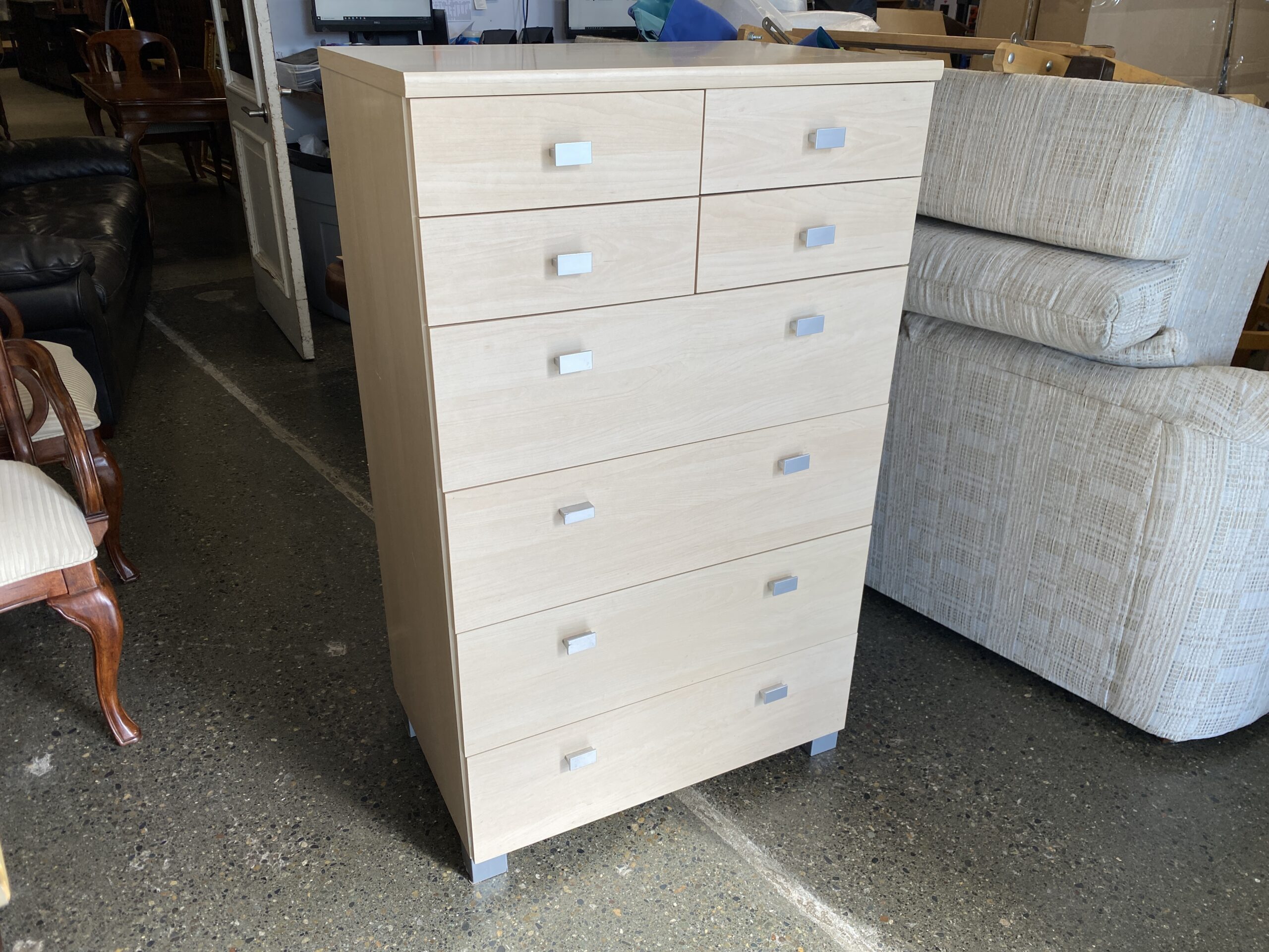 Light Modern 8 Drawer Tallboy Dresser