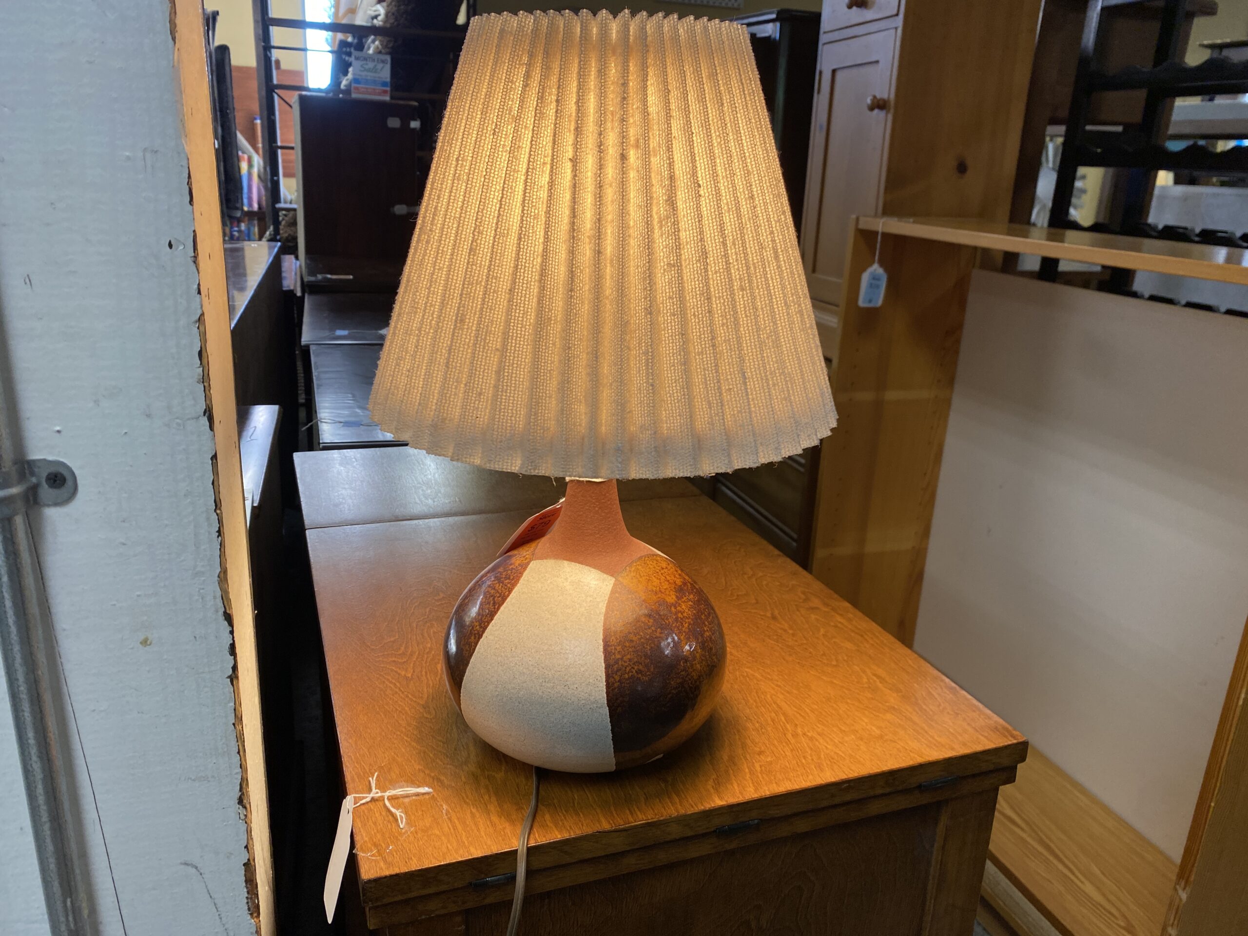 MCM Small Ceramic Table Lamp w/ Pleated Shade