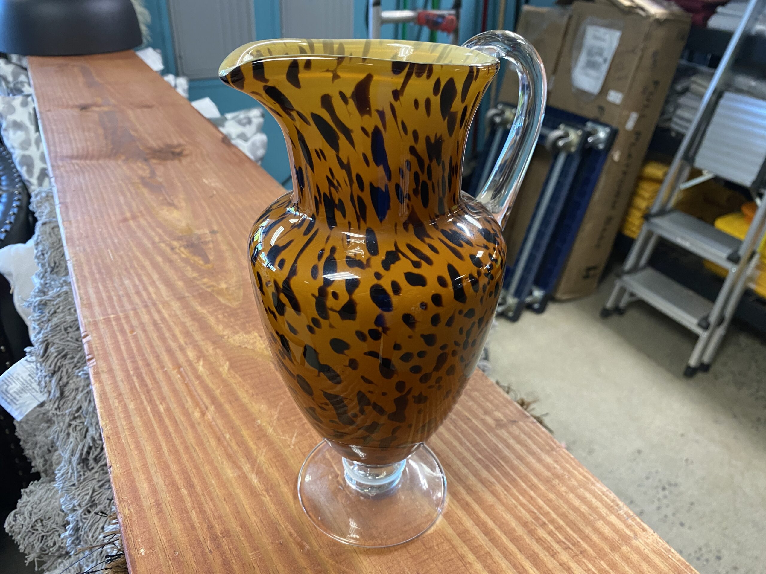 Hand Blown Leopard Print Glass Pitcher