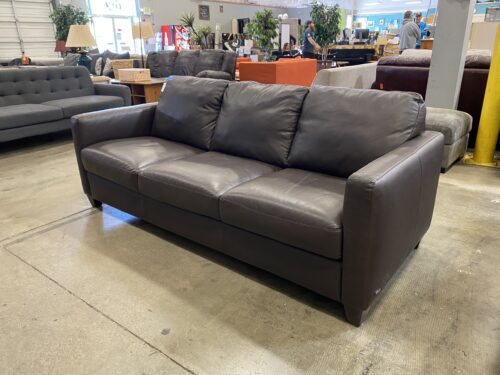 NATUZZI Chocolate Leather Square Frame 3 Seat Sofa