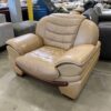 Smiling Red Wood on Tan Leather XL Chair