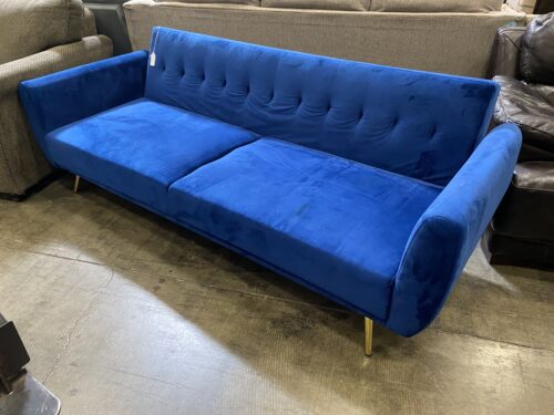 Modern Electric Blue Suede Gold Footed Futon