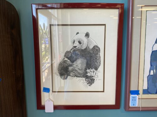 Red Framed Ink Drawing of a Panda