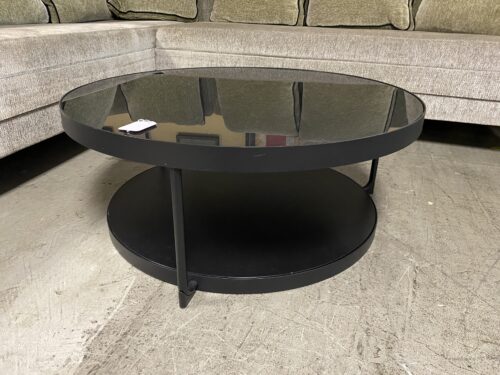 Circular Round Black Coffee Table w/ Glass Top