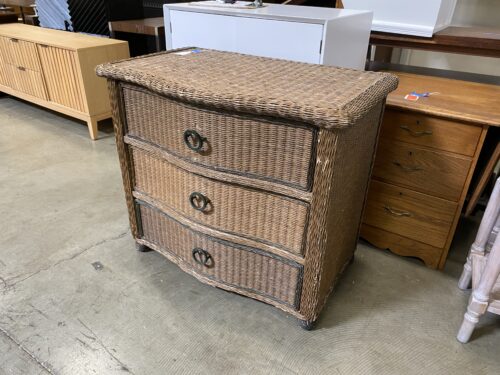 Aged Wicker Curve Fronted 3 Drawer Dresser