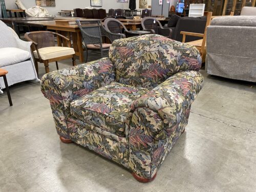 Green Based Trpoical Patterned Roll Arm Chair