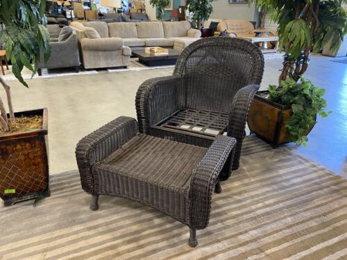 Brown Wicker Gliding Patio Rocker and Ottoman