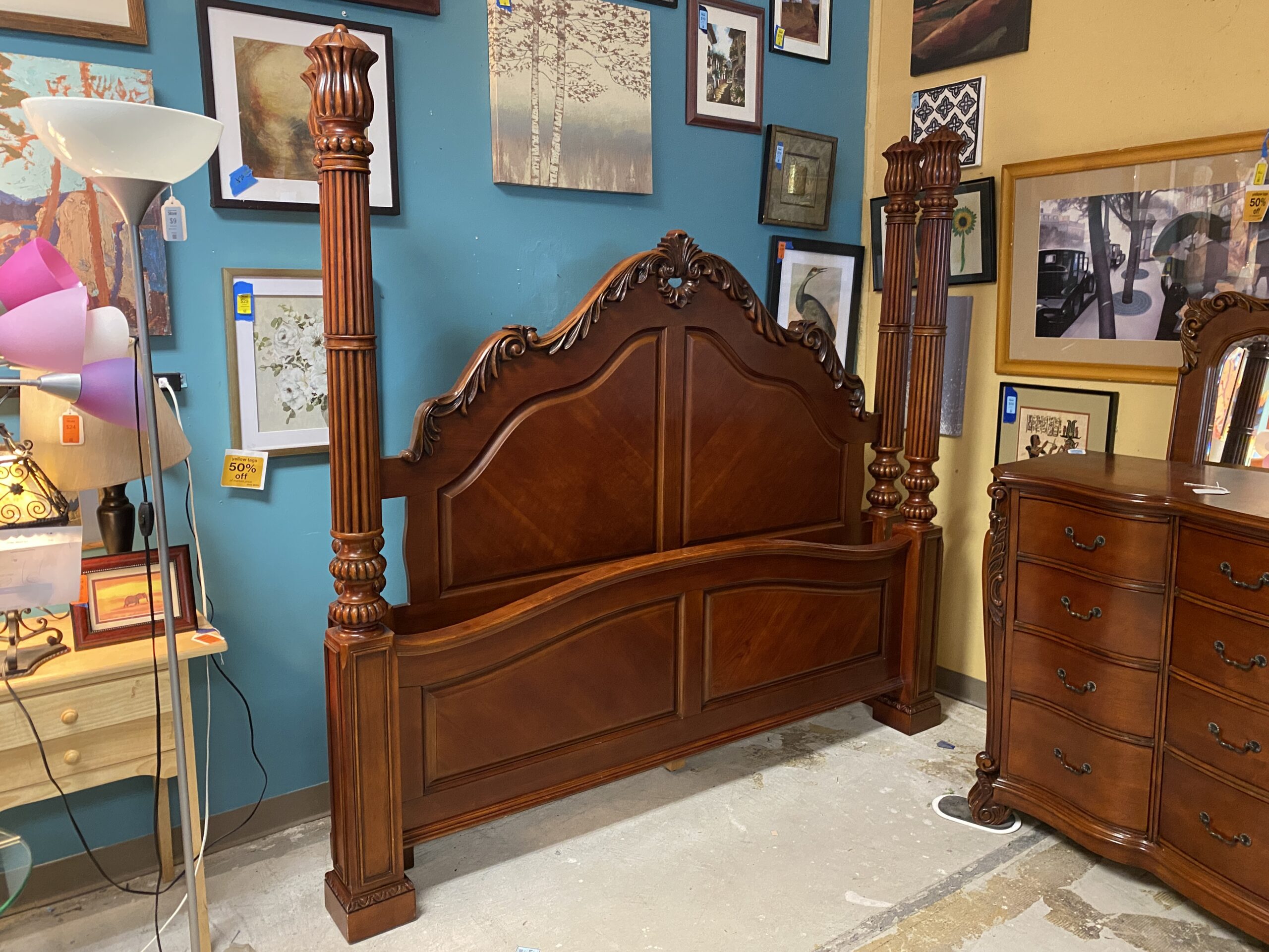 Cherry Stained Solid Wood King Poster Bedframe