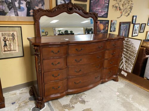 Cherry Stained 12 Drawer Dresser w/ Mirror