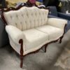 FRANCESCA IMPORTS Cherry Wooden Loveseat w/ Intricate White Fabric
